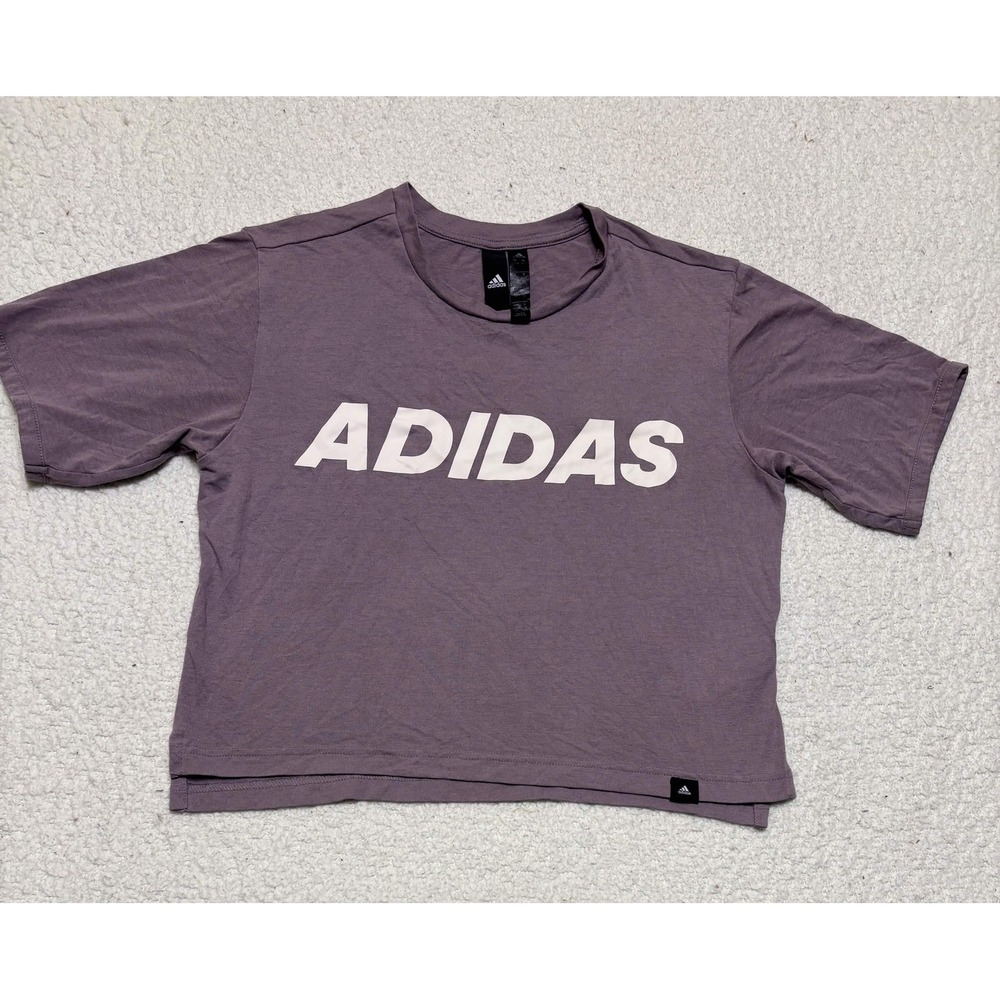 Adidas Womens T-shirt Graphic Tee Size XS Purple Cropped Cotton Blend Solid